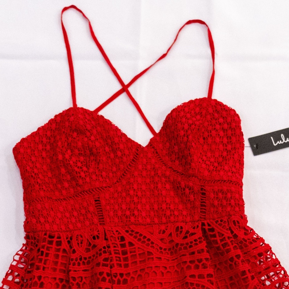LULU's crochet red lace dress
